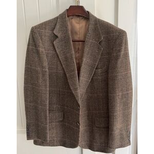 Vintage Andhurst Brown Plaid Tweed Wool Blend Two-Button Sport Coat Blazer 44R